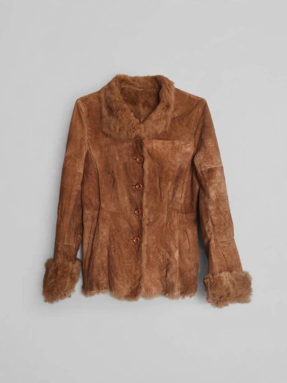 Japanese Vintage Caramel Shearling Coat with Fur Collar